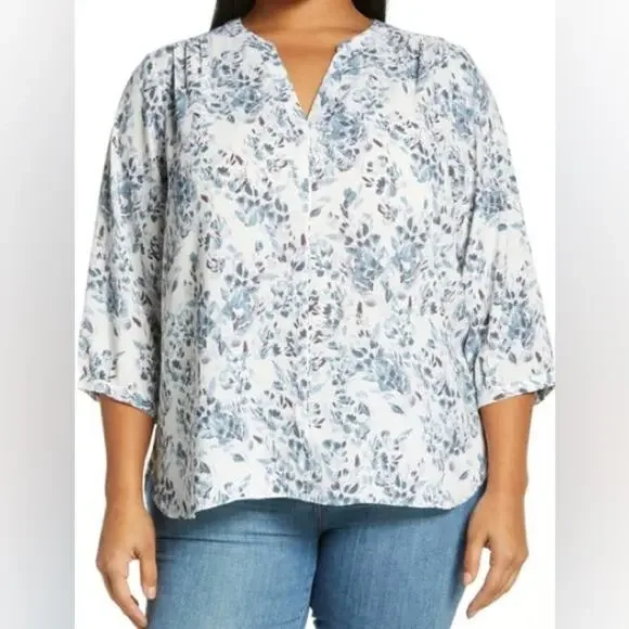 NYDJ Semisheer Pintuck Blouse in Frosted Willow Women’s Sz M - Picture 1 of 8